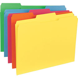 Business Source File Folders, 11 pt, 2-Ply 1/3-Cut Tab, Ltr, 100/BX, Assorted