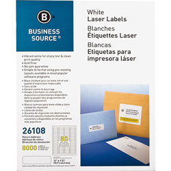 Business Source Label, Mailing, Laser, 1/2" x 1-3/4", 8000 Pack, White