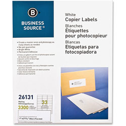 Business Source Labels, Mailing, Copier, 1" x 2-3/4", 3300 Pack, White