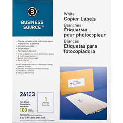 Business Source Labels, Mailing, copier, 8-1/2" x 11", White