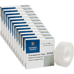Business Source Transparent Tape, 1 in Core, 3/4 in x 1296 in, 12 Rolls/PK, Clear