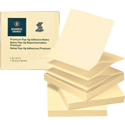 Business Source Adhesive Note Pads, Pop-up, 3" x 3", 100 Sh, 24 Pack, Yellow