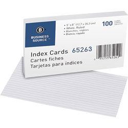 Business Source Index Cards, Ruled, 90lb., 5" x 8", White