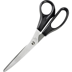 Business Source Stainless Steel Scissors, Bent, 8 inL, Black Plastic Handles