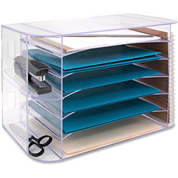 Business Source Desk Sorter w/6 Letter Trays, 18-1/8 inx10 inx12-1/4 in, Clear