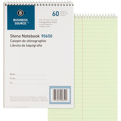 Business Source Steno Notebook, Gregg Ruled, 60 Sheets, 6 inx9 in, Green