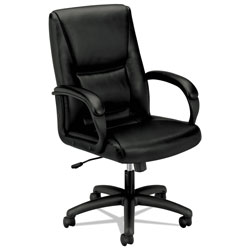 Basyx by Hon HVL161 Executive High-Back Leather Chair, Supports up to 250 lbs., Black Seat/Black Back, Black Base