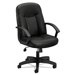 Basyx by Hon HVL601 Series Executive High-Back Leather Chair, Supports up to 250 lbs., Black Seat/Black Back, Black Base