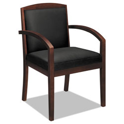 Basyx by Hon TopFlight Leather Guest Chair, 23.38 in x 23.75 in x 36.38 in, Black Seat/Mahogany Back, Mahogany Base