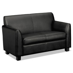 Basyx by Hon Circulate Leather Reception Two-Cushion Loveseat, 53.5w x 28.75d x 32h, Black