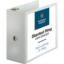 Business Source 39% Recycled D-Ring Binder, 5 in Capacity, White