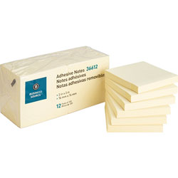 Business Source Adhesive Notes, 100 Sheets, 3" x 3", Yellow