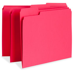 Business Source File Folder, 1-Ply, 1/3 Cut Assorted Tabs, Letter, Red