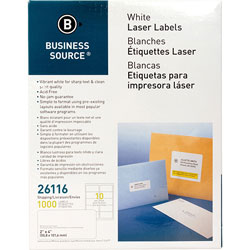 Business Source Labels, Mailing, Laser, 2" x 4", White