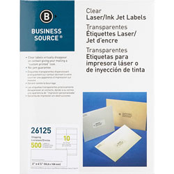 Business Source Labels, Mailing, Laser, 2" x 4", 500 Pack, Clear