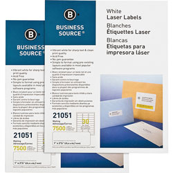 Business Source Mailing Labels, Laser/Inkjet, 1 inx2-5/8 in, 15000/CT, White