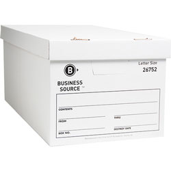 Business Source Storage Box, Lift Off Lid, Letter, 12" x 24" x 10", White