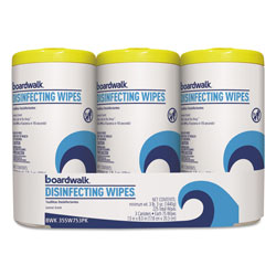 Boardwalk Disinfecting Wipes, 8 x 7, Lemon Scent, 75/Canister, 3 Canisters/Pack