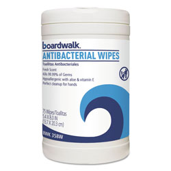 Boardwalk Antibacterial Wipes, 8 x 5 2/5, Fresh Scent, 75/Canister, 6 Canisters/Carton