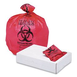 Boardwalk Linear Low Density Health Care Trash Can Liners, 16 gal, 1.3 mil, 24 x 32, Red, 250/Carton