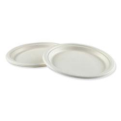 Boardwalk Bagasse Molded Fiber Dinnerware, Plate, 9 in Diameter, White, 500/Carton