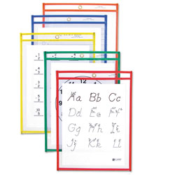 C-Line Reusable Dry Erase Pockets, 9 x 12, Assorted Primary Colors, 10/Pack (CLI40610)