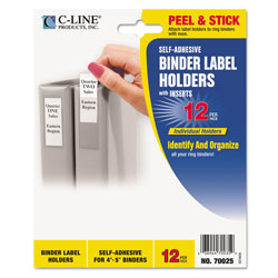 C-Line Self-Adhesive Ring Binder Label Holders, Top Load, 2 1/4 x 3 5/8, Clear, 12/Pack (CLI70025)