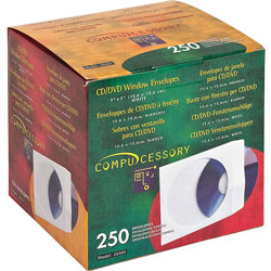 Compucessory 26501 White CD/DVD Window Envelopes, 5" x 5"