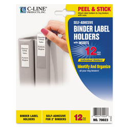 C-Line Self-Adhesive Ring Binder Label Holders, Top Load, 2 1/4 x 3 1/16, Clear, 12/PK