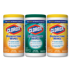 Clorox Disinfecting Wipes, 7 x 8, Fresh Scent/Citrus Blend, 75/Canister, 3/Pk
