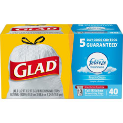 Glad ForceFlex Tall Kitchen Drawstring Trash Bags - Fresh Clean - 13 gal - 24 in Width x 27.38 in Length x 1.05 mil (27 Micron) Thickness - White - 40/Box - Kitchen