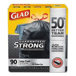 Glad Drawstring Large Trash Bags, 30 gal, 1.05 mil, 30 in x 33 in, Black, 90/Carton