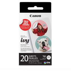 Canon Zero Ink (ZINK) Photo Paper - White - Glossy - 1 / Each - 20 - Smudge-free, Water Resistant, Tear Resistant