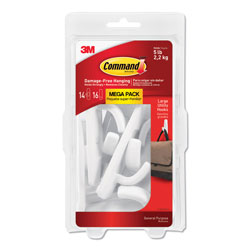 Command® General Purpose Hooks, Large, 5 lb Cap, White, 14 Hooks and 16 Strips/Pack