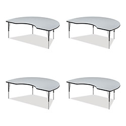 Correll® Adjustable Activity Tables, Kidney Shaped, 72 in x 48 in x 19 in to 29 in, Gray Top, Gray Legs, 4/Pallet