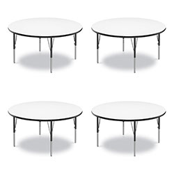 Correll® Dry Erase Markerboard Activity Tables, Round, 42 in x 19 in to 29 in, White Top, Black Legs, 4/Pallet