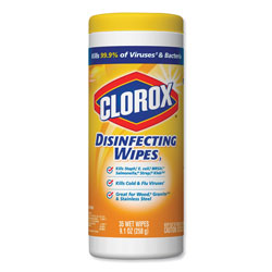 Clorox Disinfecting Wipes, 7 x 8, Crisp Lemon, 35/Canister