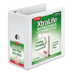 Cardinal XtraLife ClearVue Non-Stick Locking Slant-D Ring Binder, 3 Rings, 6 in Capacity, 11 x 8.5, White