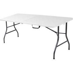 Cosco 6 foot Centerfold Blow Molded Folding Table - Rectangle Top - Folding Base - 29.63 in Table Top Width x 72 in Table Top Depth - 29.25 in Height - White