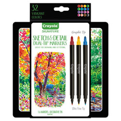 Crayola Sketch & Detail Dual Ended Markers, X-Fine/Fine Bullet Tip, Assorted Colors, 16/Set