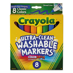 Crayola Ultra-Clean Washable Markers, Broad Bullet Tip, Classic Colors, 8/Pack