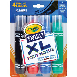Crayola XL Classic Poster Markers, Bold Marker Point, Chisel Marker Point Style, Black, Green, Blue, Red, 4/Pack