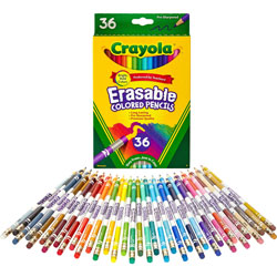 Crayola Erasable Colored Woodcase Pencils, 3.3 mm, 36 Assorted Colors/Set
