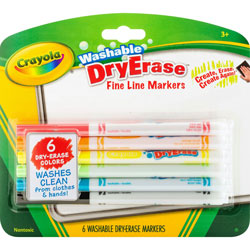 Crayola Washable Dry-Erase Fine Line Markers, 6/BX, Ast