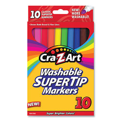 Cra-Z-Art® Washable SuperTip Markers, Broad/Fine Bullet Tip, Assorted Colors, 10/Set