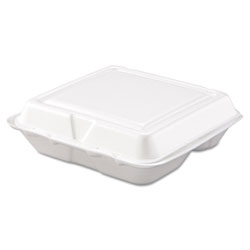 Dart Carryout Food Container, Foam, 3-Comp, White, 8 x 7 1/2 x 2 3/10, 200/Carton (DRC80HT3R)