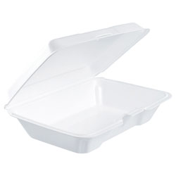 Dart Foam Hinged Lid Containers, 6.4w x 9.3d x 2.6h, White, 200/Carton