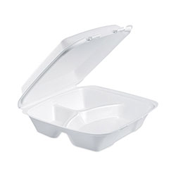 Dart Large Foam Carryout, Food Container, 3-Compartment, White, 9-2/5x9x3