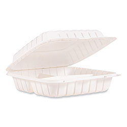 Dart ProPlanet Hinged Lid Containers, 3-Compartment, 9 x 8.75 x 3, White, Plastic, 150/Carton