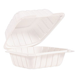 Dart Hinged Lid Containers, 6 in x 6.3 in x 3.3 in, White, 400/Carton
